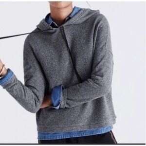 Madewell Womens Hoodie 100% Cotton Pullover DARK Gray Drawstring Comfy Top SZ M